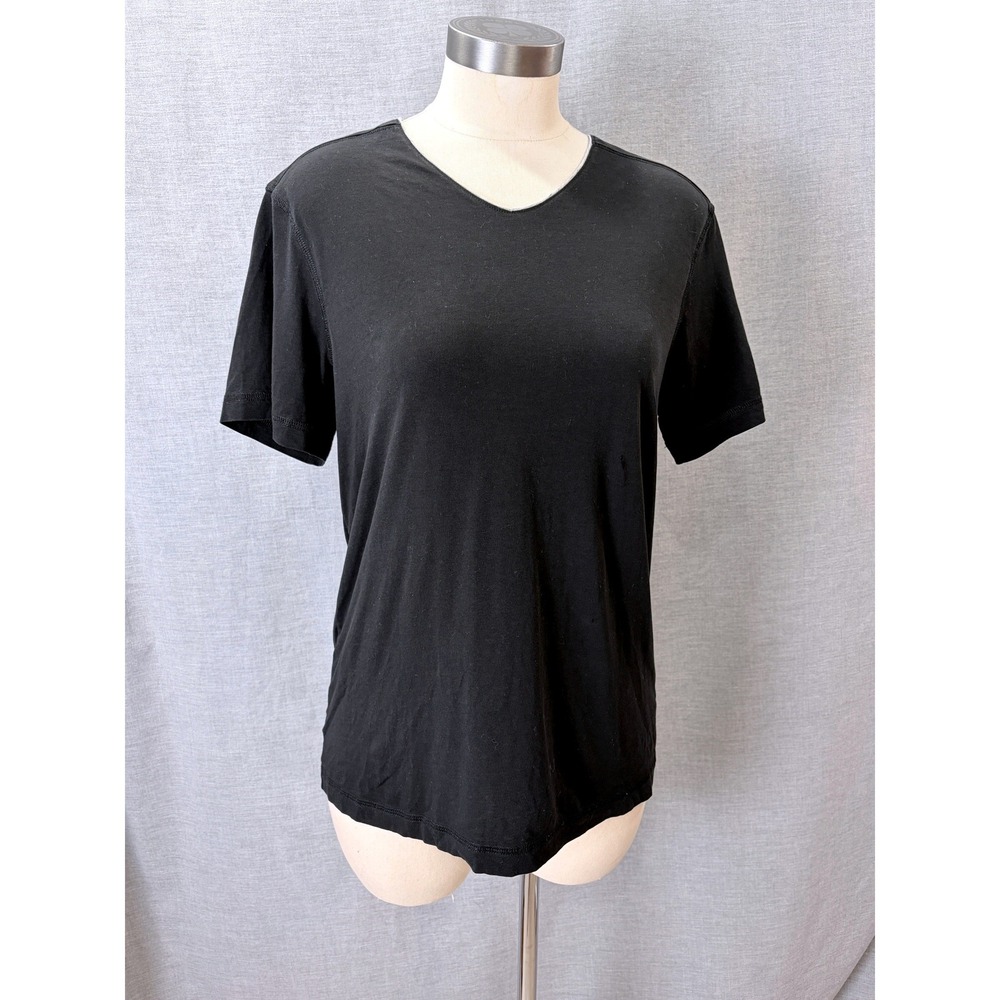 Daniel Buchler V-Neck Tee Black Peruvian Pima Cotton Short Sleeve S/P